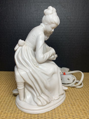 Porcelain Parian Ware Mother & Child Figure Reading Night Light White Works