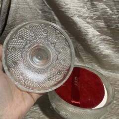 Vintage Avon Pressed Glass Round Footed Powder Trinket Candy Dish w/Lid & Powder
