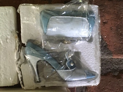 NOS AVON All Dressed Up miniature Ethereal BLUE High Heel SHOE and HANDBAG