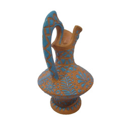 Vintage Lindos Keramik Asgourou Rodos Pitcher Vase Blue Terracotta Greece Rare