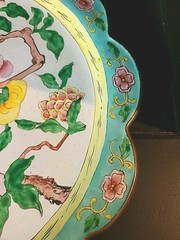 Floral Enameled Copper Plate Republic Of China Scalloped Edge 10″ Decor Plate