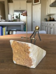 Vintage John DeMott Signed Metal Downhill Skier Sculpture Quartz Base 8.5” Tall