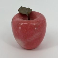 Vintage Alabaster Marble Fruit Red Apple with Brass Stem & Leaf