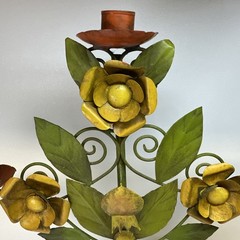 VTG Mid Century Toleware Metal Floral Tree of Life Candlestick 16″