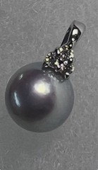 K18WG Akoya Pearl Diamond Pendant 8mm Gray D0.06