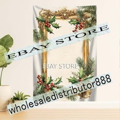Gold Frame Holly tapestry traditional Christmas border decor 59X82 in