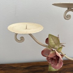 VTG Italian Toleware Tole Ware Candelabra 5 Candle Holder Roses Italy Metal