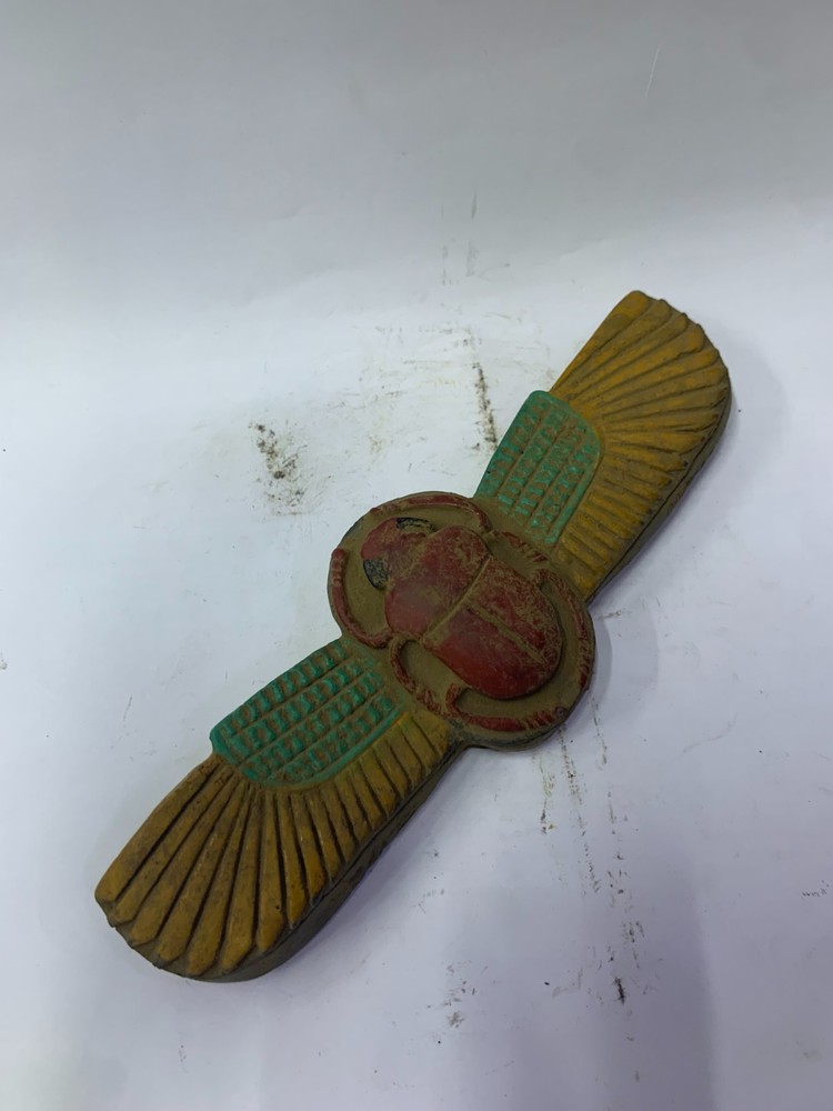 RARE ANTIQUE ANCIENT EGYPTIAN Statue Stone Winged Scarab Beetle Hieroglyphic
