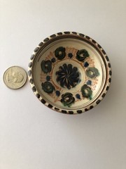 Horezu Romania ( UNESCO) Hand Made Hand Painted Pottery Trinket Dish 3” Across