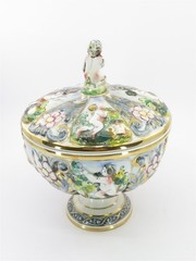 Capodimonte Footed Candy Dish with Lid Featuring Cherub Finial