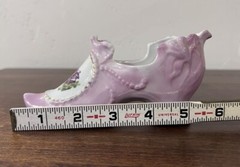2 Antique 1868 Porcelain Slippers Victorian Edwardian Gold Trim Hand Painted PJF