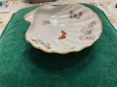 Vtg Marked Limoges France Porcelain Shell Shaped Dish w Butterflies + 22 K Gold