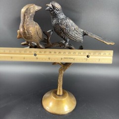 Vintage Brass Love Birds Sitting On The Tree Sculpture Figurine Heavy Figure VTG