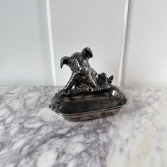 Antique Dog Cast Metal Trinket tray Early 1900s with Turtle heavy ashtray