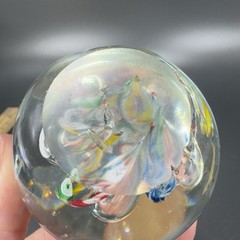 Hand Blown Art Glass Paperweight With Large Bubbles Multicolored Millefiori VTG