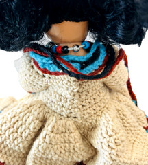 Vtg Fibre Craft Materials Doll w/ Traditional Folk Crochet w/ Beads Dress 1988