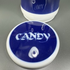 1970s Porsgrund Norway Porcelain Covered Candy Dish Jar Blue White Container VTG