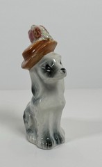 Pico NY Vintage Collectible Porcelain Grey & Black Poodle Figurine Hat w/Flowers