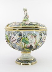 Capodimonte Footed Candy Dish with Lid Featuring Cherub Finial