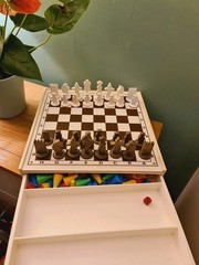 Vintage Swedish Chess Game Set Modernist Style Reclaimed Hard Plastic Patented