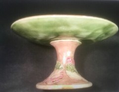 Antique Majolica Begonia Leaf Tall Pedestal Dish Platter