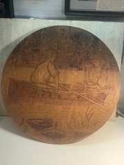 Antique Arts Crafts Flemish Art Pyrography Wood Wall Plaque Nouveau Scene 18 In