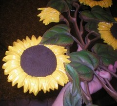 BURWOOD SUNFLOWERS PLAQUE REPAINTED FLOWER HEADS VINTAGE 29″ X 17″ SOLD AS IS