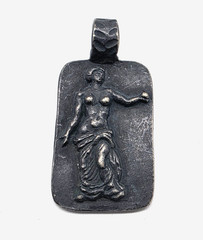Ancient Greek Roman Silver Pendant Aphrodite Venus Goddess Apple Artifact
