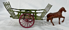 Pair Hand Painted Heavy Cast Metal Miniature Horse & Wagon Figurines from France