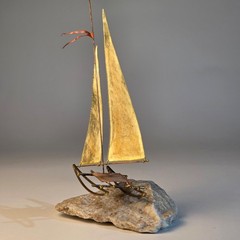 Mid-Century Modern Brass & Copper Sailboat by DeMott on Quartz