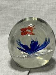 Hand Blown Art Glass Sea Life Paperweight Orb Fish Plant