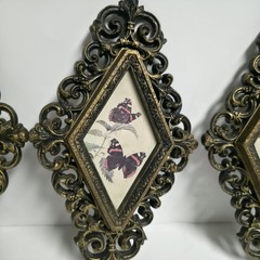 VTG Homco Home Interiors Butterfly Diamond Wall Plaques Set of 3 Gold Frames