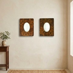 Antique Pair of Pyrography Wood Picture Frames Set of 2 Folk Art Hand-Burned Flo