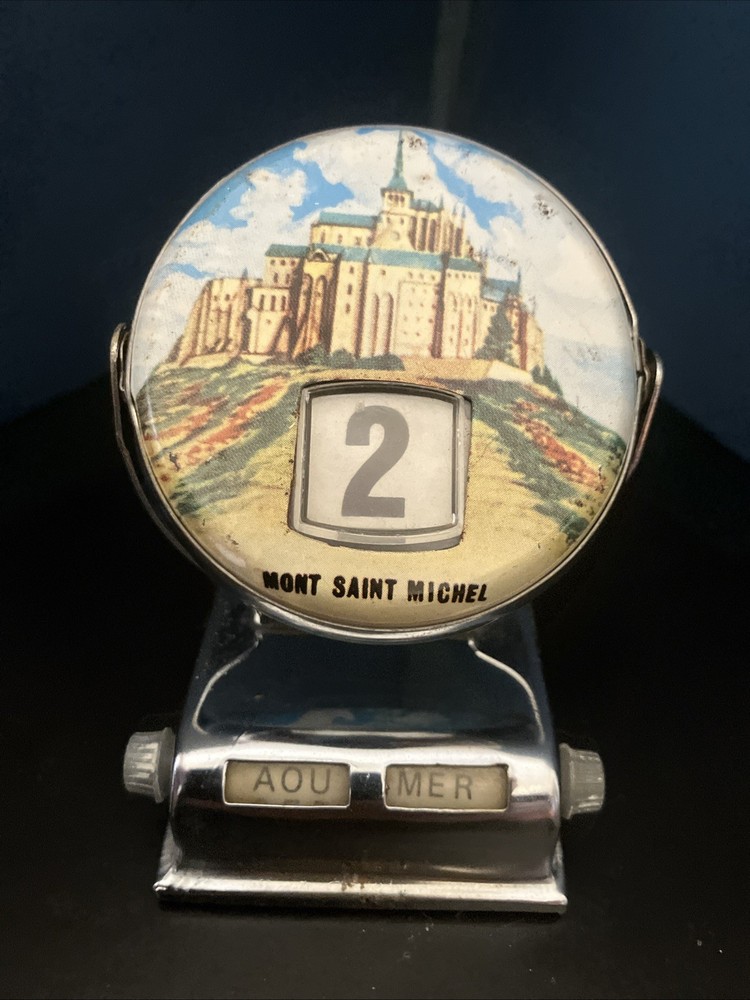 Vintage Mont Saint Michel Perpetual Flip Chrome Desk Calendar France