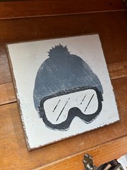Seven Anchor Designs Made in USA Thick White Painted w Gray Ski Hat & Black Mask