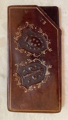 Vintage Brown Leather Embossed Crests Monogrammed Bill Carrier