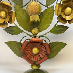 VTG Mid Century Toleware Metal Floral Tree of Life Candlestick 16″