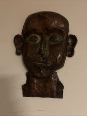 Vintage Hand Hammered Copper Face Mask Wall Art Jamaica 1967 Folk Art
