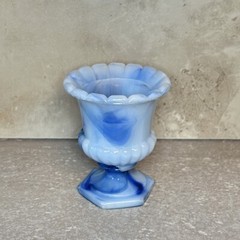 Akro Agate Blue White Slag Glass MCM Air Plant 3″ mini Vase 764 Toothpick Urn