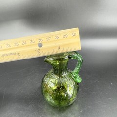 Hand Made Art Glass Green Optic Jug Miniature Pitcher Hand Blown Glass Decor VTG