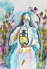 Original Watercolor ACEO Painting by Mary King – Garden Woman