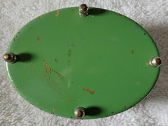 Vintage Green & Black Art Deco Footed Trinket Box W/ Dogs & Felt Insert