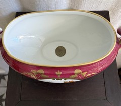 French Limoges Hand Painted Porcelain Pedestal Compote Bowl Red Floral Gilt