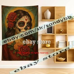 Day of the Dead Woman Portrait Tapestry Wall Art Decor gothic 39X59 in