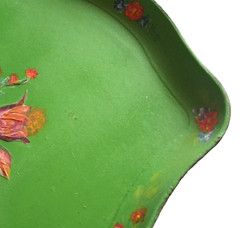 Hand Painted Floral Tray Apple Green Retro Cottage Paper Mache Vintage