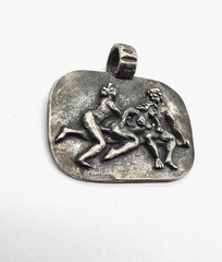 Ancient Roman Erotic Silver Pendant Classical Threesome Relief Artifact Wearable