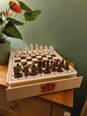 Vintage Swedish Chess Game Set Modernist Style Reclaimed Hard Plastic Patented