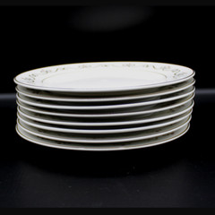 Vintage Pier 1 Salad Dessert Plates Set White Gold Scroll Red Ornaments Design