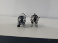 2 Small Mini Vintage Ceramic Pigs Miniature Black White 1-2” Unbranded
