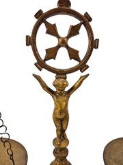 Vtg Solid Brass Cherub Table Decor Balance Justice Scale 50s 60s Mid-century